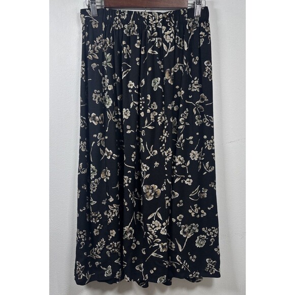 VTG Briggs New York Floral Midi Skirt Y2K Elastic Waist Black Cottagecore sz 14 - Picture 3 of 14